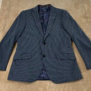 Etro Milano Blazer Jacket mens size 54R Blue Checkered Pattern Made in Italy EUC
